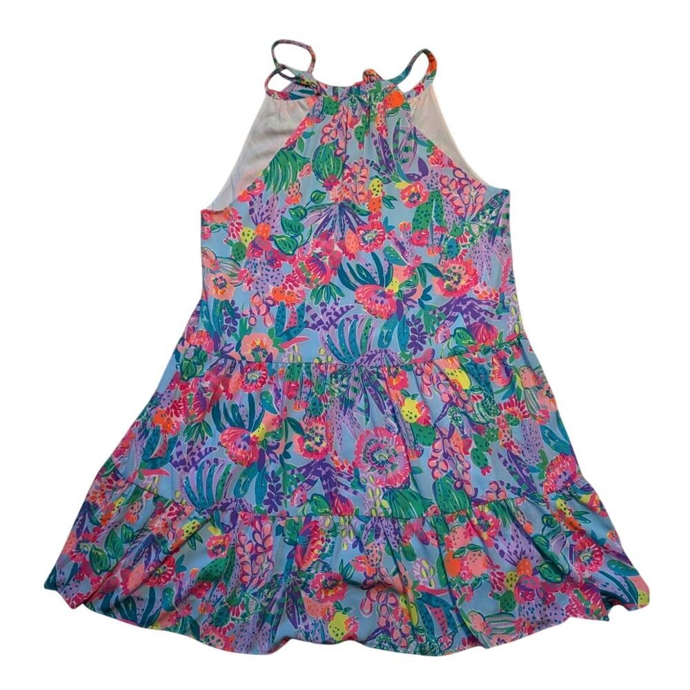 Lilly Pulitzer Carolane Halter Dress Womens L Pink Coral Reef Tiered Button Sun